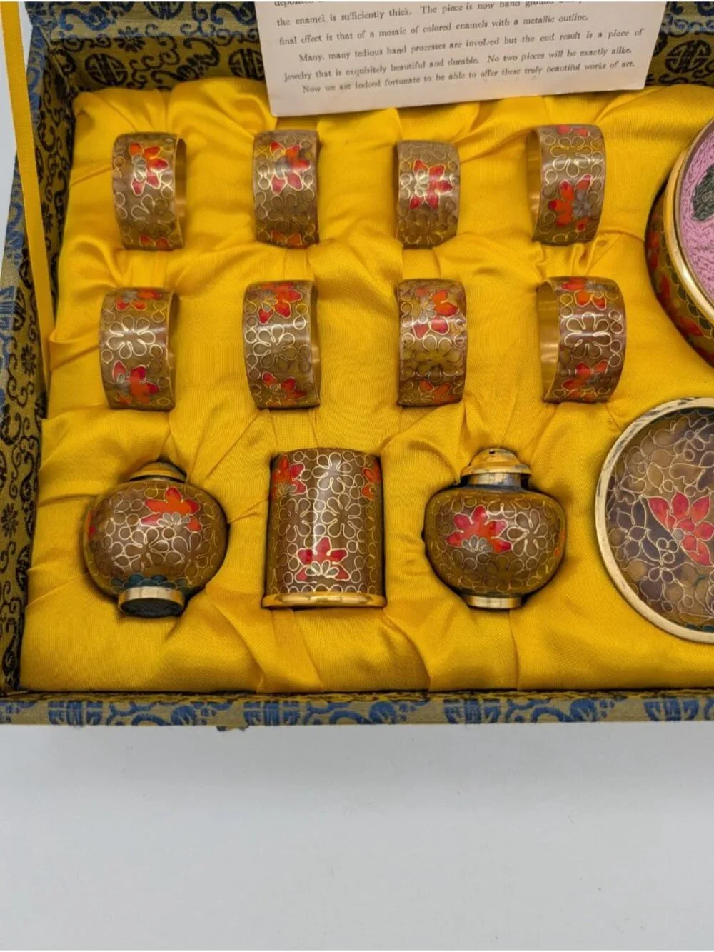 Chinese Cloisonné Enamel Table Set in the Original Decorative Box as is